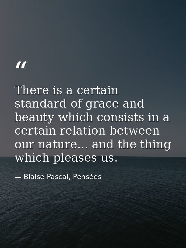There is a certain standard of grace and beauty which consists in a certain relation between our nature... and the thing — Blaise Pascal, Pensées
