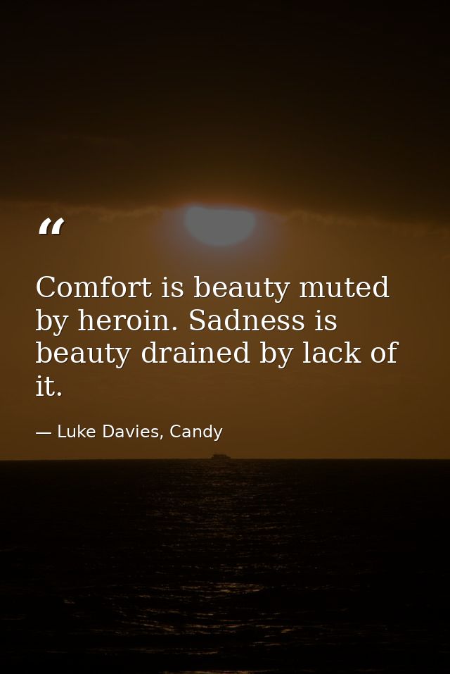 Comfort is beauty muted by heroin. Sadness is beauty drained by lack of it. — Luke Davies, Candy