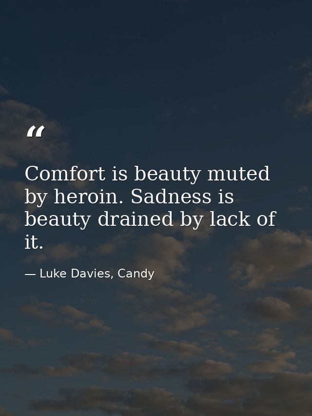 Comfort is beauty muted by heroin. Sadness is beauty drained by lack of it. — Luke Davies, Candy