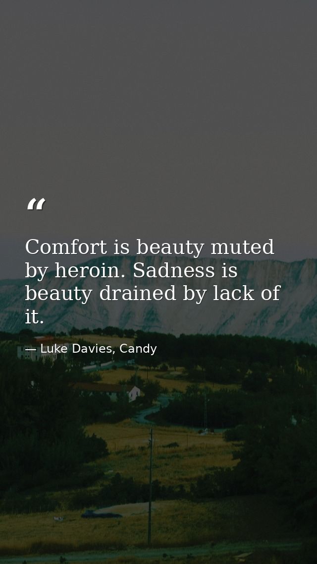 Comfort is beauty muted by heroin. Sadness is beauty drained by lack of it. — Luke Davies, Candy