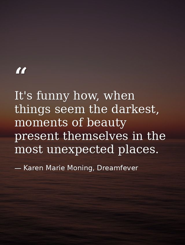 It's funny how, when things seem the darkest, moments of beauty present themselves in the most unexpected places. — Karen Marie Moning, Dreamfever