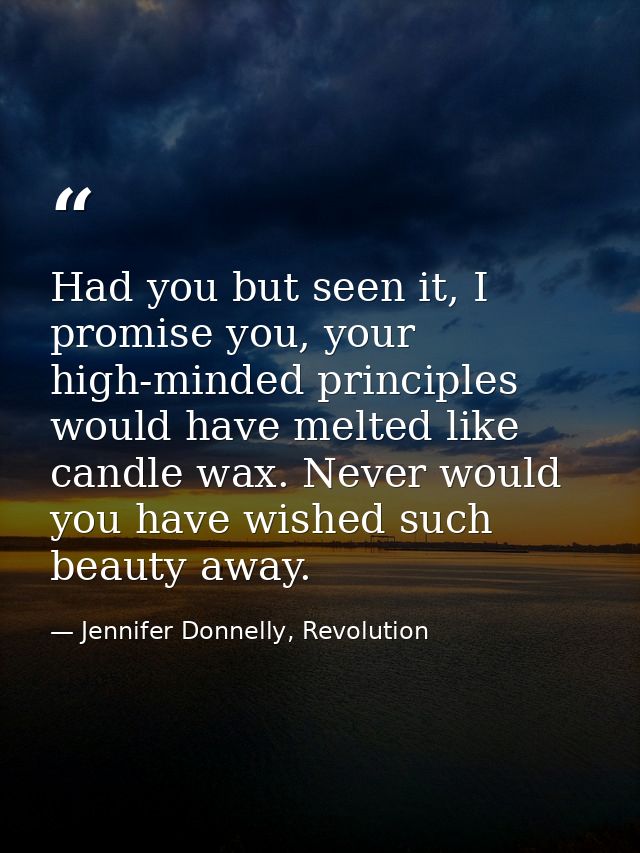 Had you but seen it, I promise you, your high-minded principles would have melted like candle wax. Never would you have  — Jennifer Donnelly, Revolution
