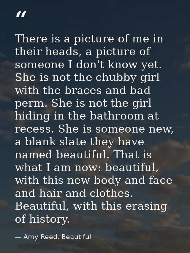 There is a picture of me in their heads, a picture of someone I don't know yet. She is not the chubby girl with the brac — Amy Reed, Beautiful