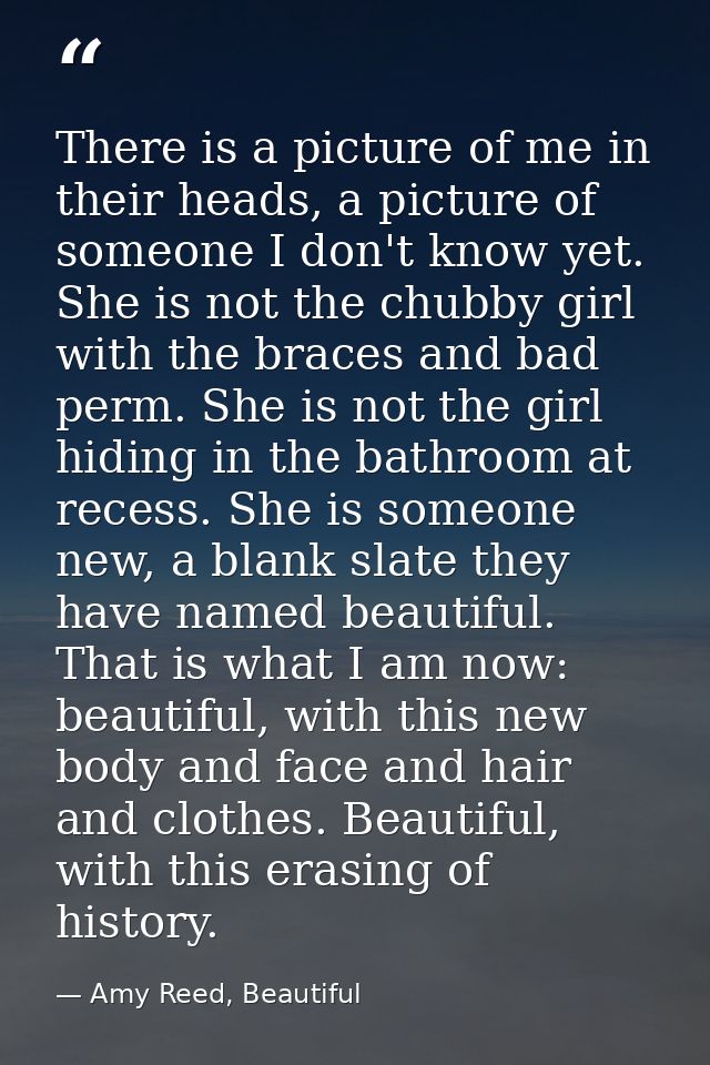 There is a picture of me in their heads, a picture of someone I don't know yet. She is not the chubby girl with the brac — Amy Reed, Beautiful