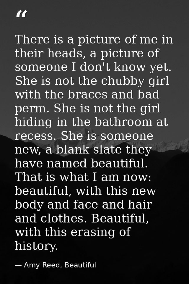 There is a picture of me in their heads, a picture of someone I don't know yet. She is not the chubby girl with the brac — Amy Reed, Beautiful