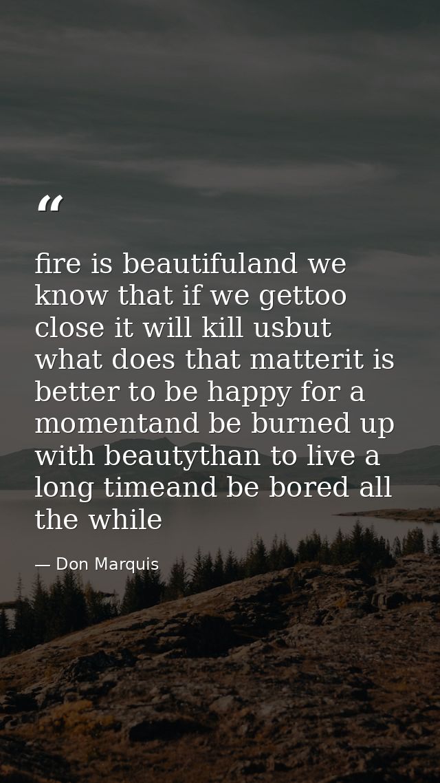 fire is beautifuland we know that if we gettoo close it will kill usbut what does that matterit is better to be happy fo — Don Marquis