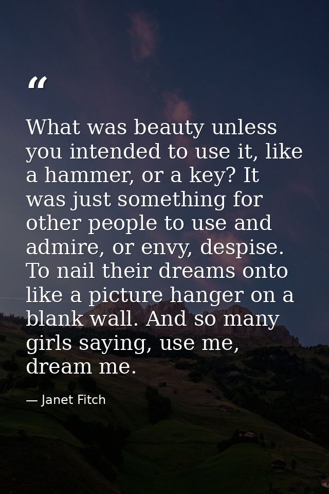 What was beauty unless you intended to use it, like a hammer, or a key? It was just something for other people to use an — Janet Fitch