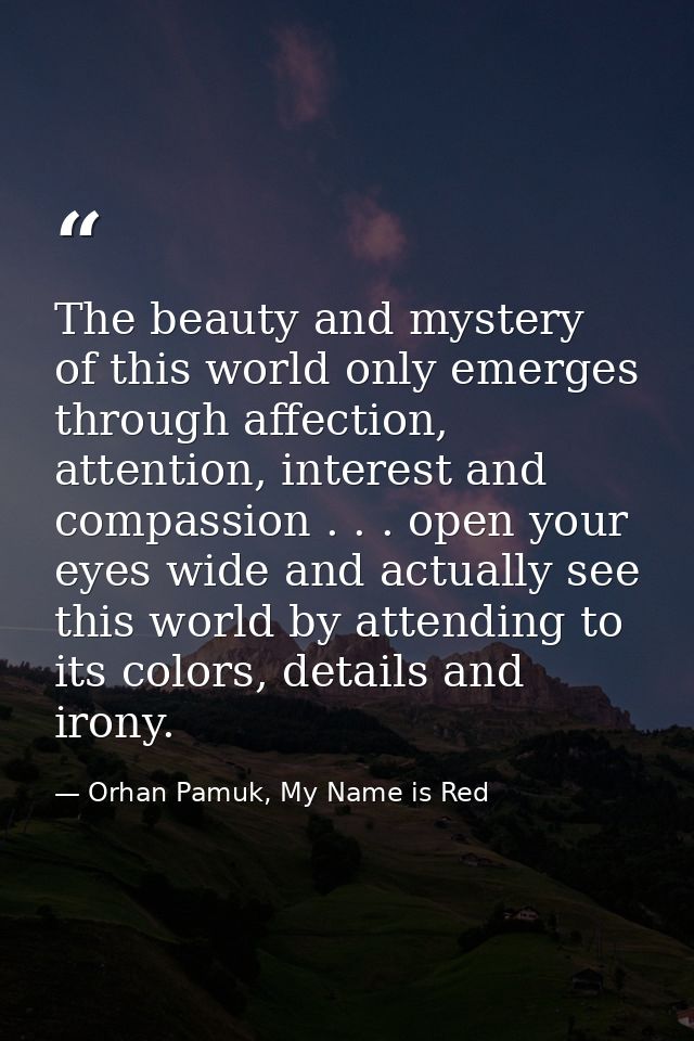 The beauty and mystery of this world only emerges through affection, attention, interest and compassion . . . open your  — Orhan Pamuk, My Name is Red
