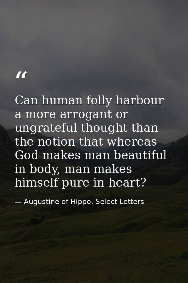 Can human folly harbour a more arrogant or ungrateful thought than the notion that whereas God makes man beautiful in bo — Augustine of Hippo, Select Letters