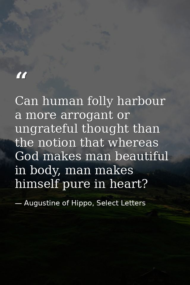 Can human folly harbour a more arrogant or ungrateful thought than the notion that whereas God makes man beautiful in bo — Augustine of Hippo, Select Letters