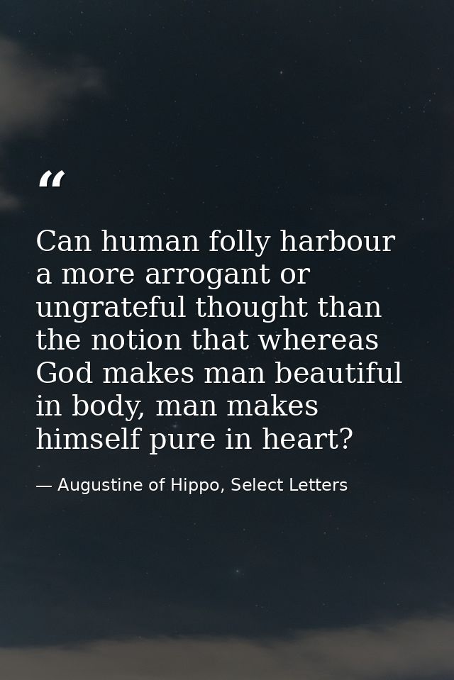Can human folly harbour a more arrogant or ungrateful thought than the notion that whereas God makes man beautiful in bo — Augustine of Hippo, Select Letters