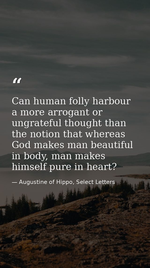 Can human folly harbour a more arrogant or ungrateful thought than the notion that whereas God makes man beautiful in bo — Augustine of Hippo, Select Letters