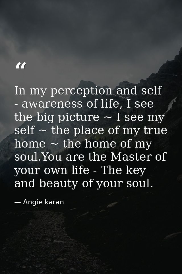 In my perception and self - awareness of life, I see the big picture ~ I see my self ~ the place of my true home ~ the h — Angie karan