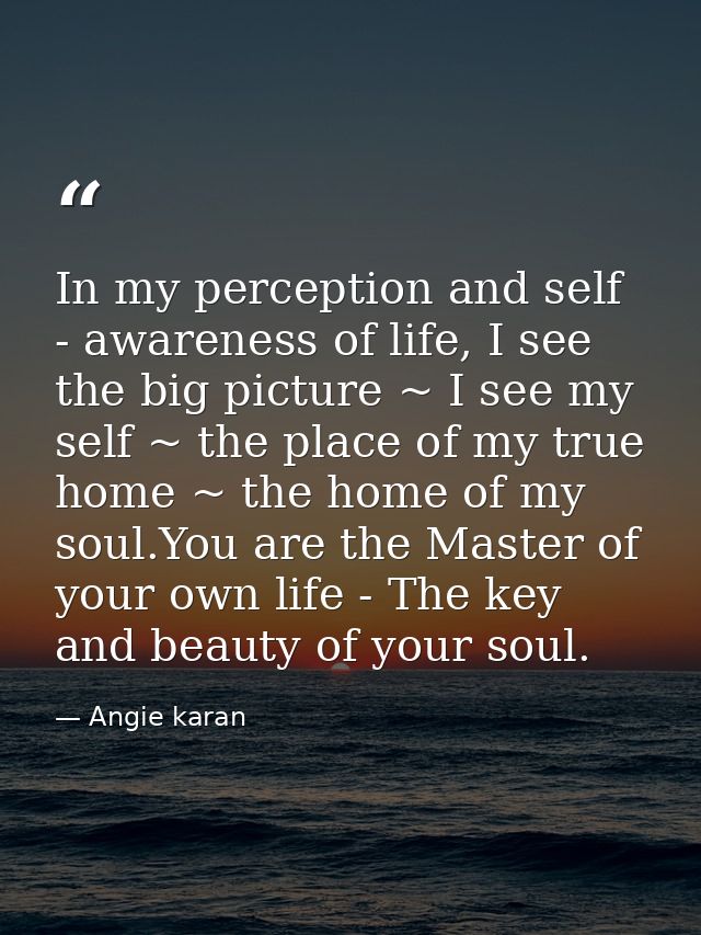 In my perception and self - awareness of life, I see the big picture ~ I see my self ~ the place of my true home ~ the h — Angie karan