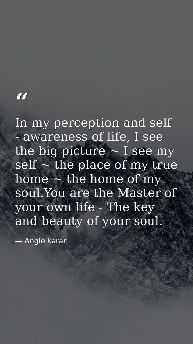 In my perception and self - awareness of life, I see the big picture ~ I see my self ~ the place of my true home ~ the h — Angie karan