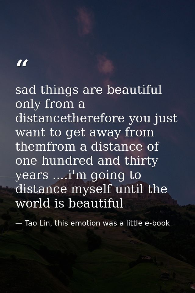 sad things are beautiful only from a distancetherefore you just want to get away from themfrom a distance of one hundred — Tao Lin, this emotion was a little e-book