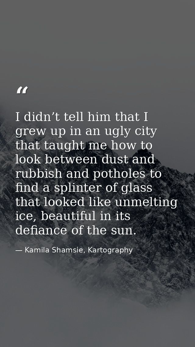 I didn’t tell him that I grew up in an ugly city that taught me how to look between dust and rubbish and potholes to fin — Kamila Shamsie, Kartography