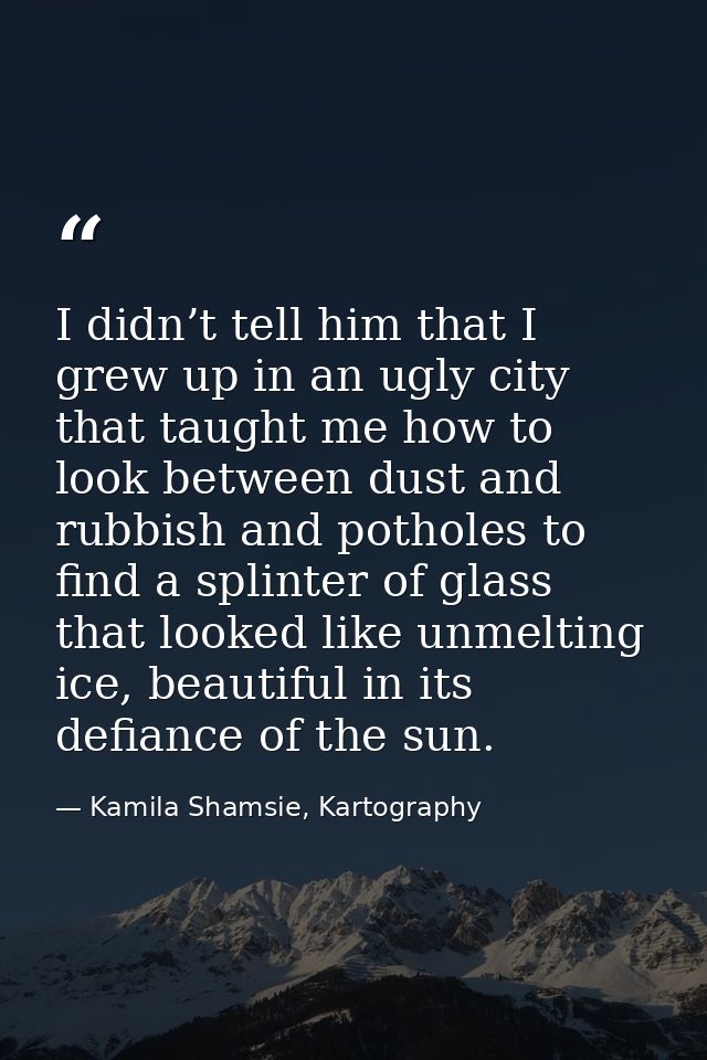 I didn’t tell him that I grew up in an ugly city that taught me how to look between dust and rubbish and potholes to fin — Kamila Shamsie, Kartography