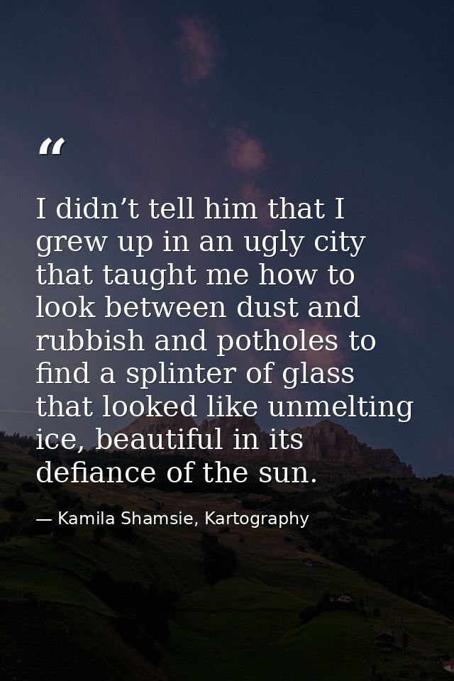 I didn’t tell him that I grew up in an ugly city that taught me how to look between dust and rubbish and potholes to fin — Kamila Shamsie, Kartography