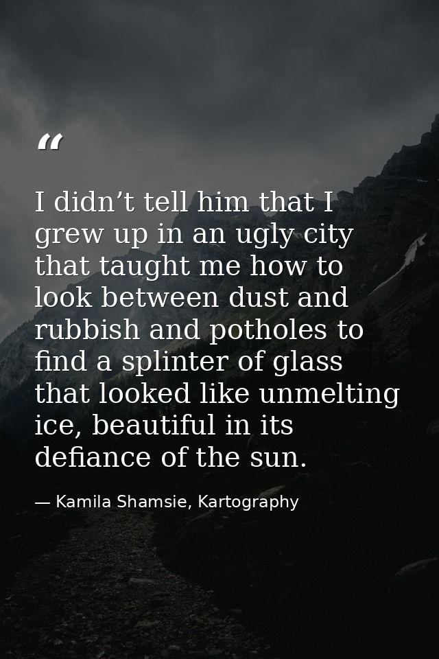 I didn’t tell him that I grew up in an ugly city that taught me how to look between dust and rubbish and potholes to fin — Kamila Shamsie, Kartography