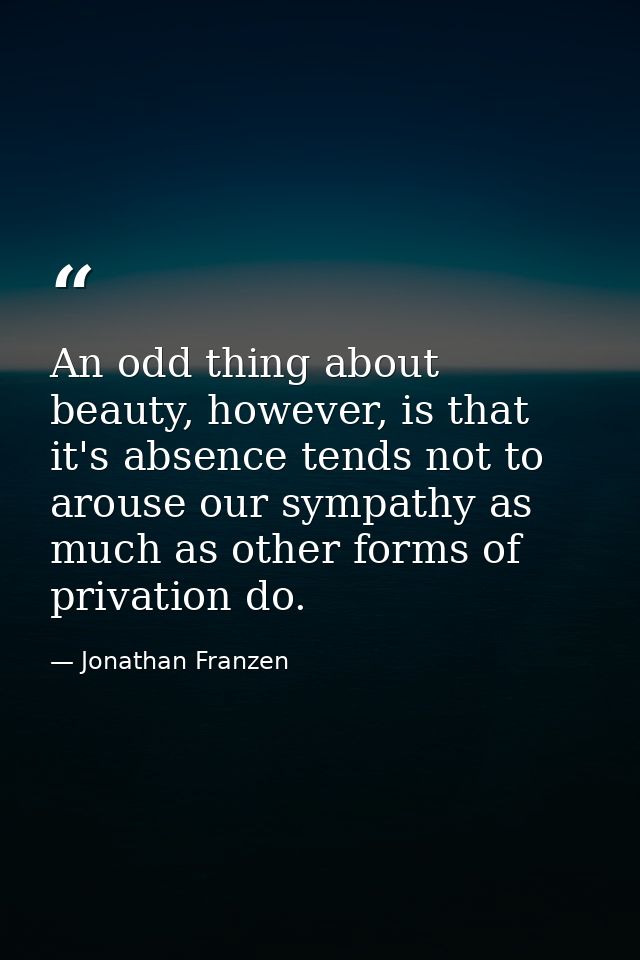 An odd thing about beauty, however, is that it's absence tends not to arouse our sympathy as much as other forms of priv — Jonathan Franzen