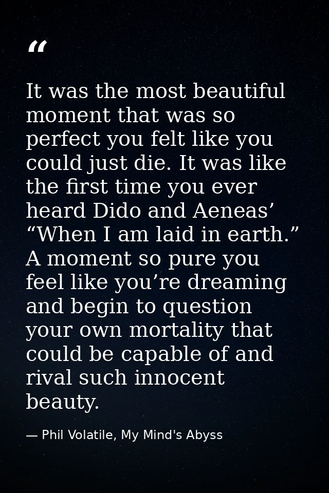 It was the most beautiful moment that was so perfect you felt like you could just die. It was like the first time you ev — Phil Volatile, My Mind's Abyss