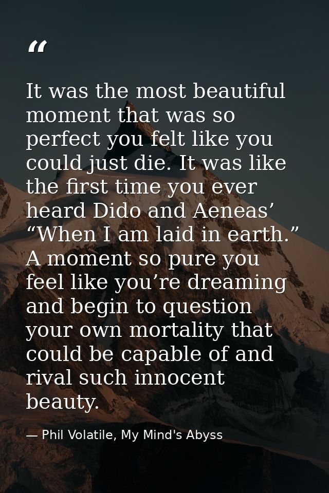 It was the most beautiful moment that was so perfect you felt like you could just die. It was like the first time you ev — Phil Volatile, My Mind's Abyss