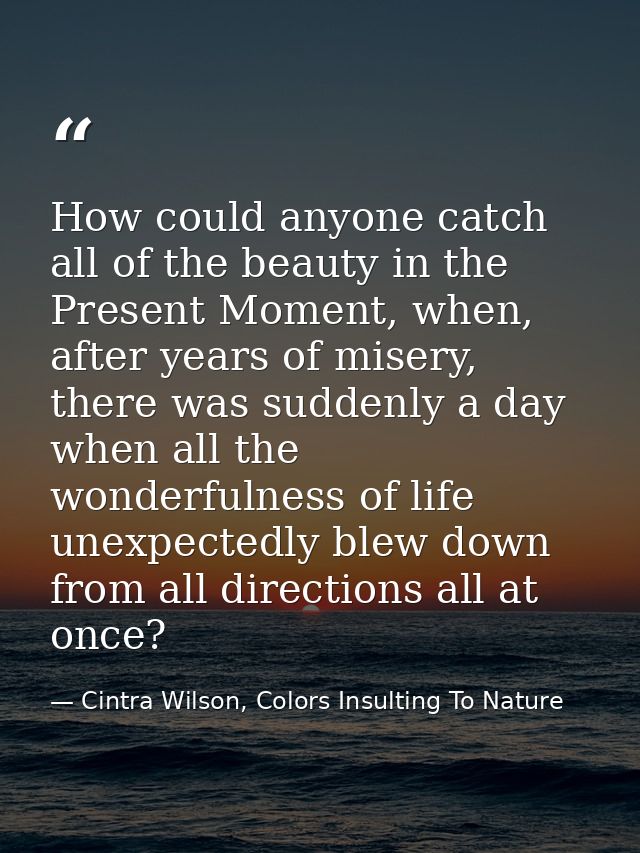 How could anyone catch all of the beauty in the Present Moment, when, after years of misery, there was suddenly a day wh — Cintra Wilson, Colors Insulting To Nature