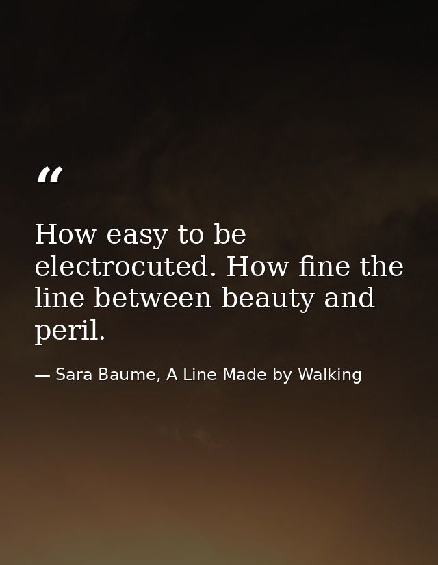 How easy to be electrocuted. How fine the line between beauty and peril. — Sara Baume, A Line Made by Walking
