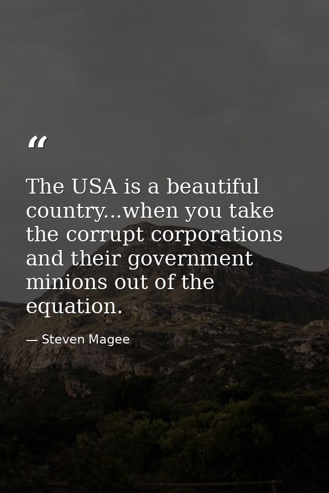 The USA is a beautiful country...when you take the corrupt corporations and their government minions out of the equation — Steven Magee