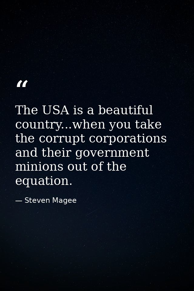 The USA is a beautiful country...when you take the corrupt corporations and their government minions out of the equation — Steven Magee