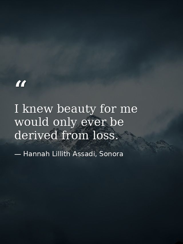 I knew beauty for me would only ever be derived from loss. — Hannah Lillith Assadi, Sonora