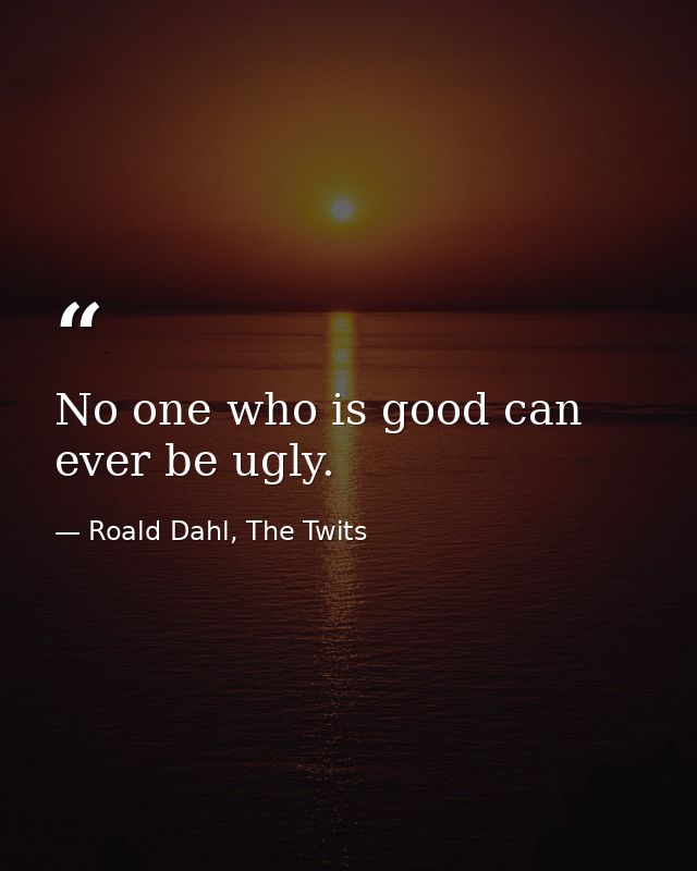 No one who is good can ever be ugly. — Roald Dahl, The Twits