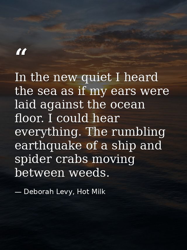In the new quiet I heard the sea as if my ears were laid against the ocean floor. I could hear everything. The rumbling  — Deborah Levy, Hot Milk