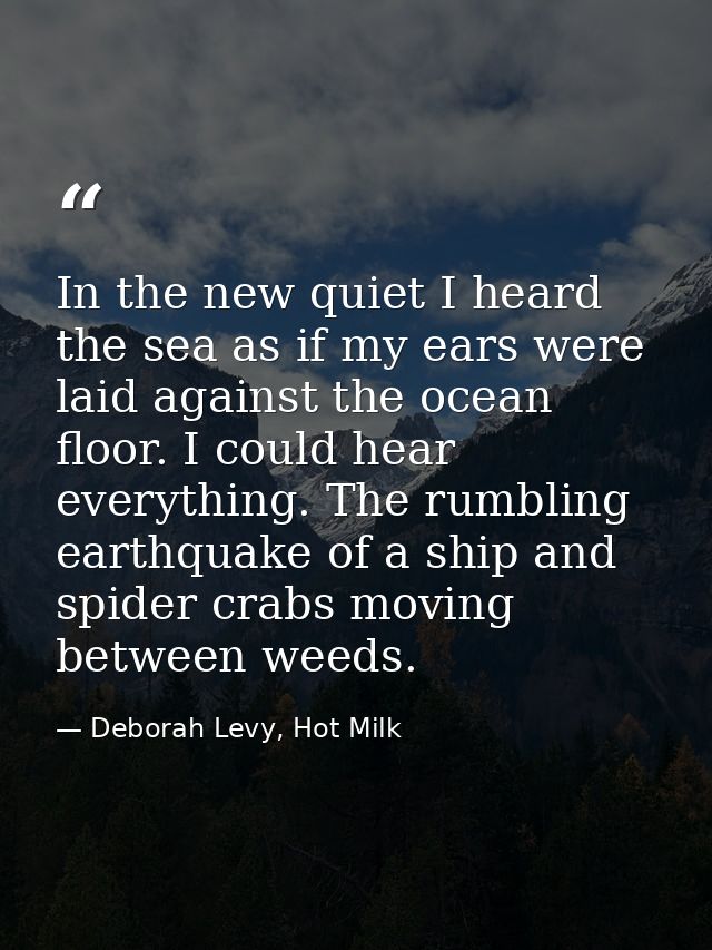 In the new quiet I heard the sea as if my ears were laid against the ocean floor. I could hear everything. The rumbling  — Deborah Levy, Hot Milk