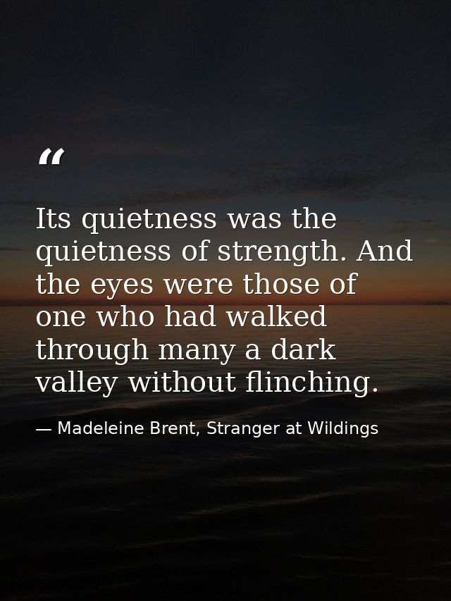 Its quietness was the quietness of strength. And the eyes were those of one who had walked through many a dark valley wi — Madeleine Brent, Stranger at Wildings