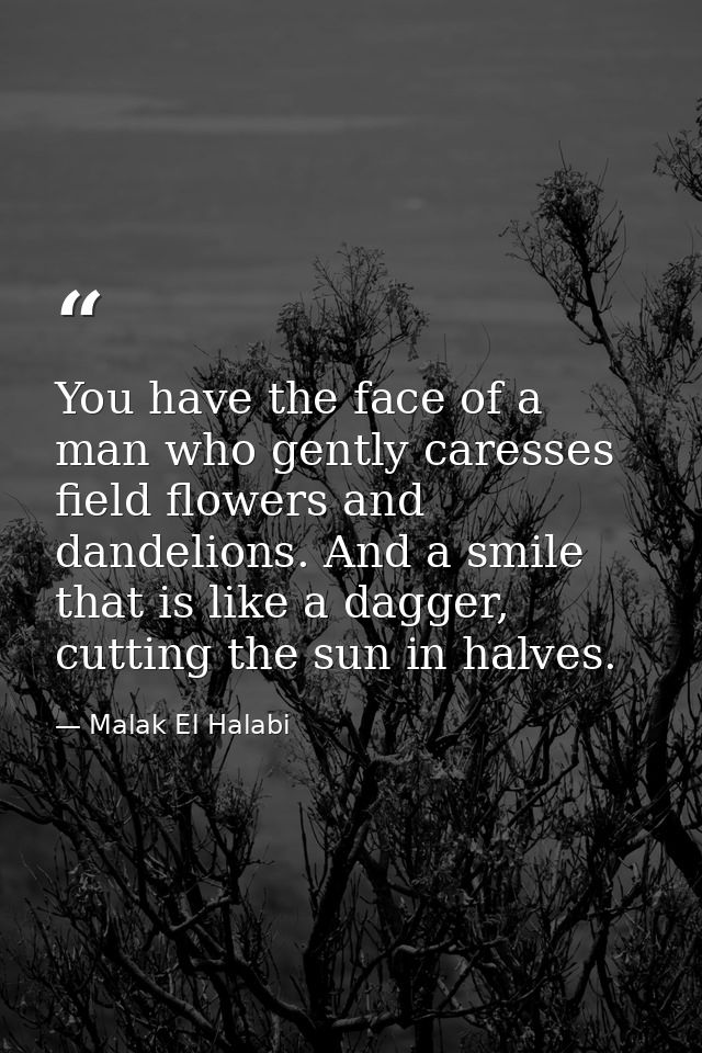 You have the face of a man who gently caresses field flowers and dandelions. And a smile that is like a dagger, cutting  — Malak El Halabi