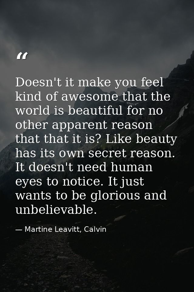 Doesn't it make you feel kind of awesome that the world is beautiful for no other apparent reason that that it is? Like  — Martine Leavitt, Calvin