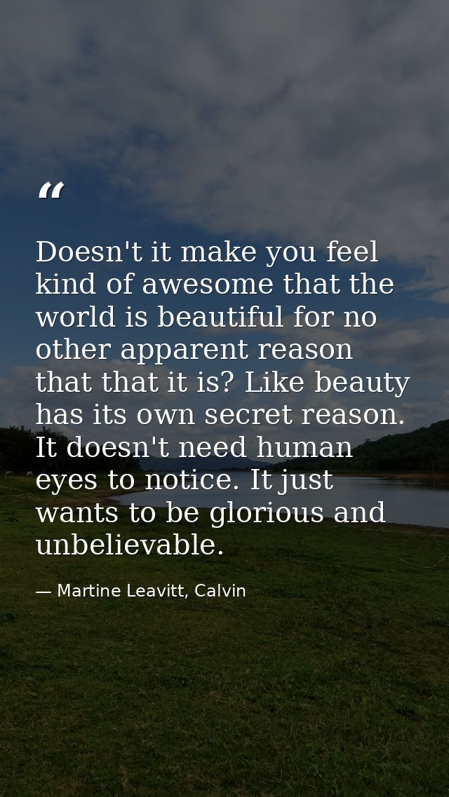 Doesn't it make you feel kind of awesome that the world is beautiful for no other apparent reason that that it is? Like  — Martine Leavitt, Calvin