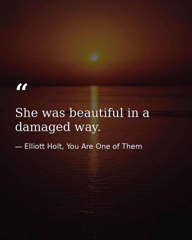 She was beautiful in a damaged way. — Elliott Holt, You Are One of Them