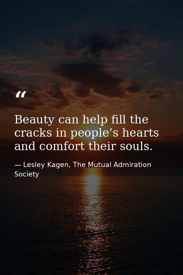 Beauty can help fill the cracks in people’s hearts and comfort their souls. — Lesley Kagen, The Mutual Admiration Society