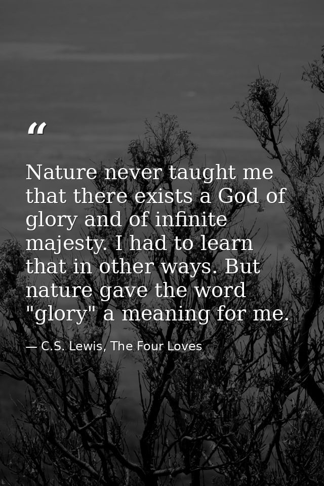 Nature never taught me that there exists a God of glory and of infinite majesty. I had to learn that in other ways. But  — C.S. Lewis, The Four Loves