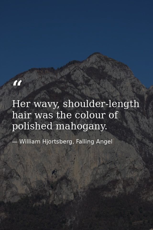 Her wavy, shoulder-length hair was the colour of polished mahogany. — William Hjortsberg, Falling Angel