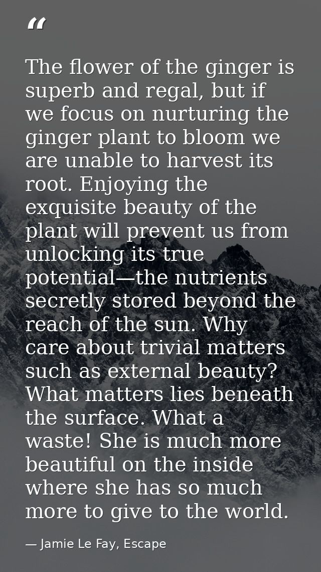 The flower of the ginger is superb and regal, but if we focus on nurturing the ginger plant to bloom we are unable to ha — Jamie Le Fay, Escape