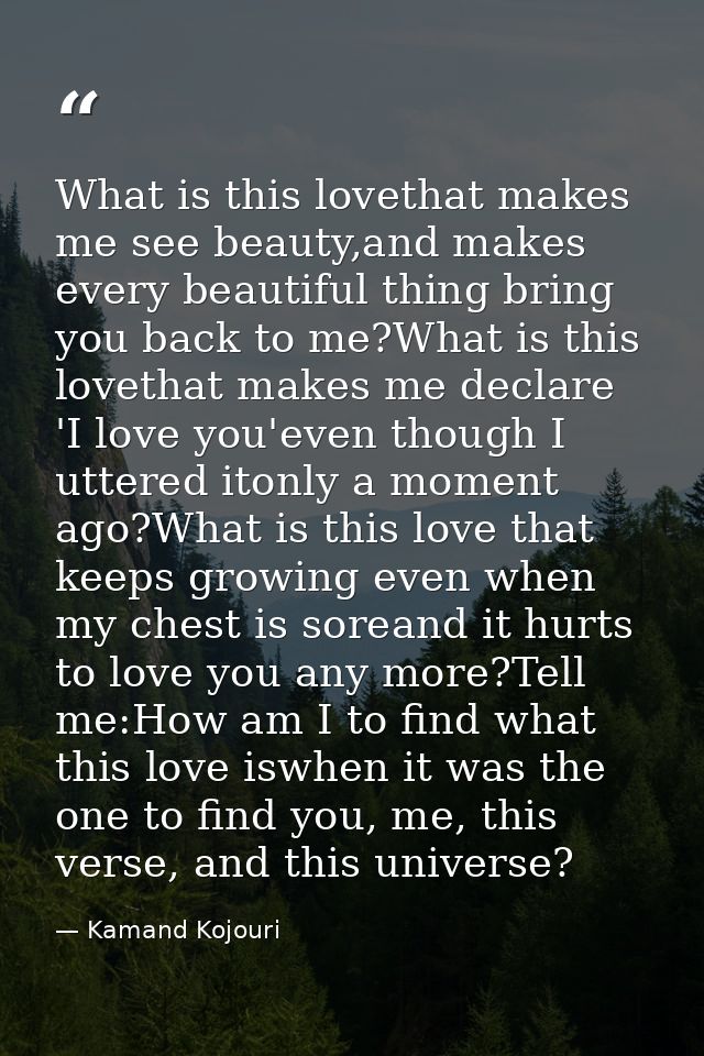 What is this lovethat makes me see beauty,and makes every beautiful thing bring you back to me?What is this lovethat mak — Kamand Kojouri