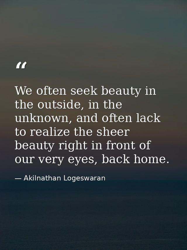 We often seek beauty in the outside, in the unknown, and often lack to realize the sheer beauty right in front of our ve — Akilnathan Logeswaran