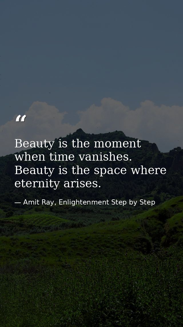 Beauty is the moment when time vanishes. Beauty is the space where eternity arises. — Amit Ray, Enlightenment Step by Step