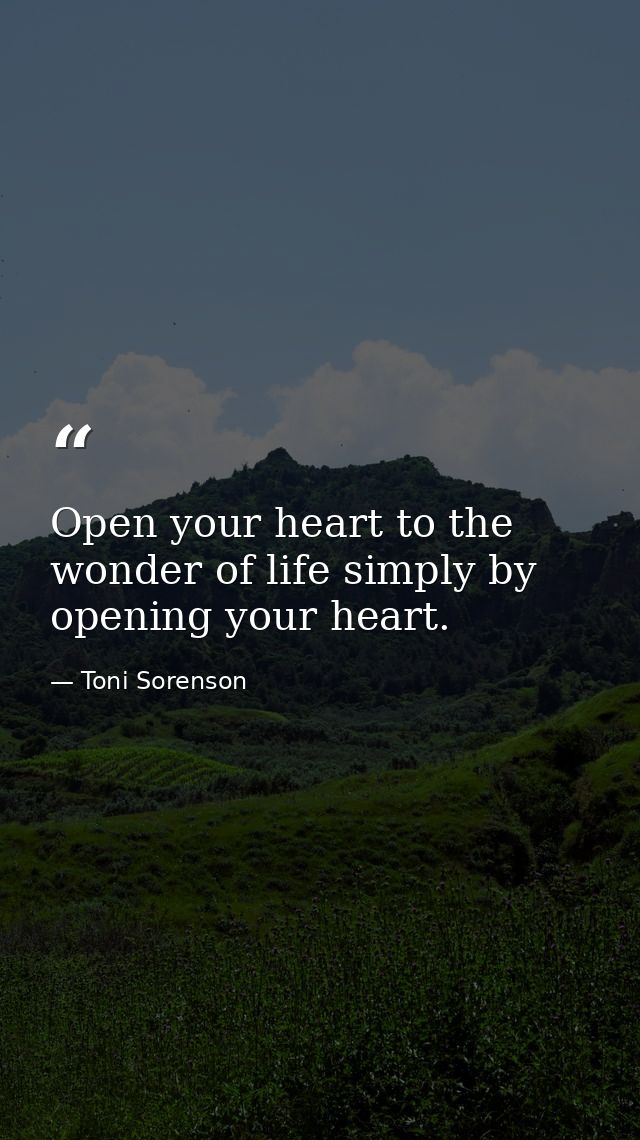 Open your heart to the wonder of life simply by opening your heart. — Toni Sorenson