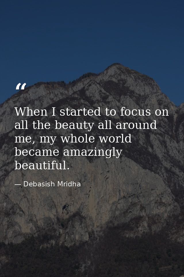 When I started to focus on all the beauty all around me, my whole world became amazingly beautiful. — Debasish Mridha