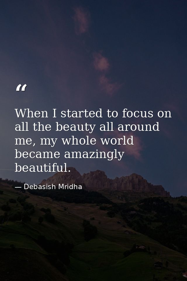When I started to focus on all the beauty all around me, my whole world became amazingly beautiful. — Debasish Mridha